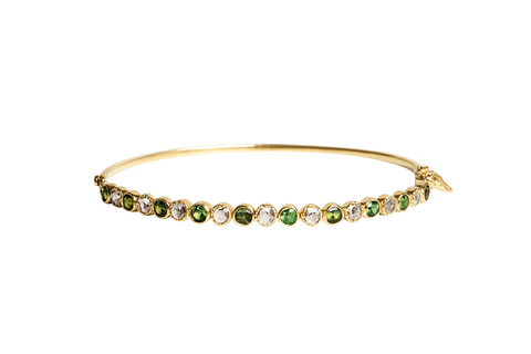 Freestyle Bracelet with Round Green Tourmaline and Rose-cut Diamonds