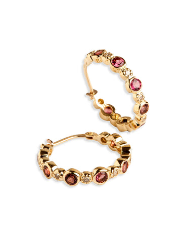 Freestyle Pink Tourmalines and Diamonds Hoop Earrings
