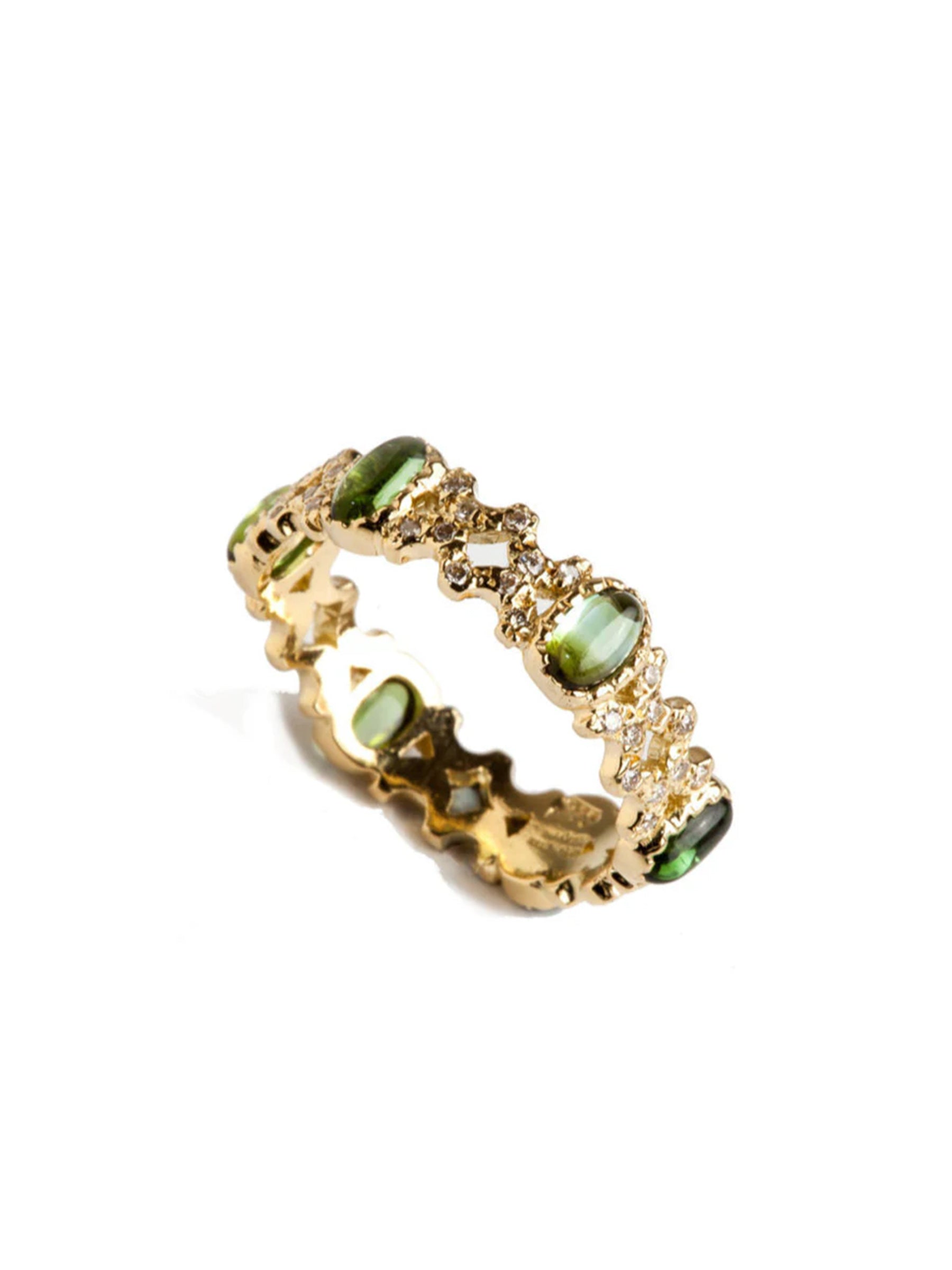 Freestyle Green Tourmaline Oval And Diamonds Rhombus Ring