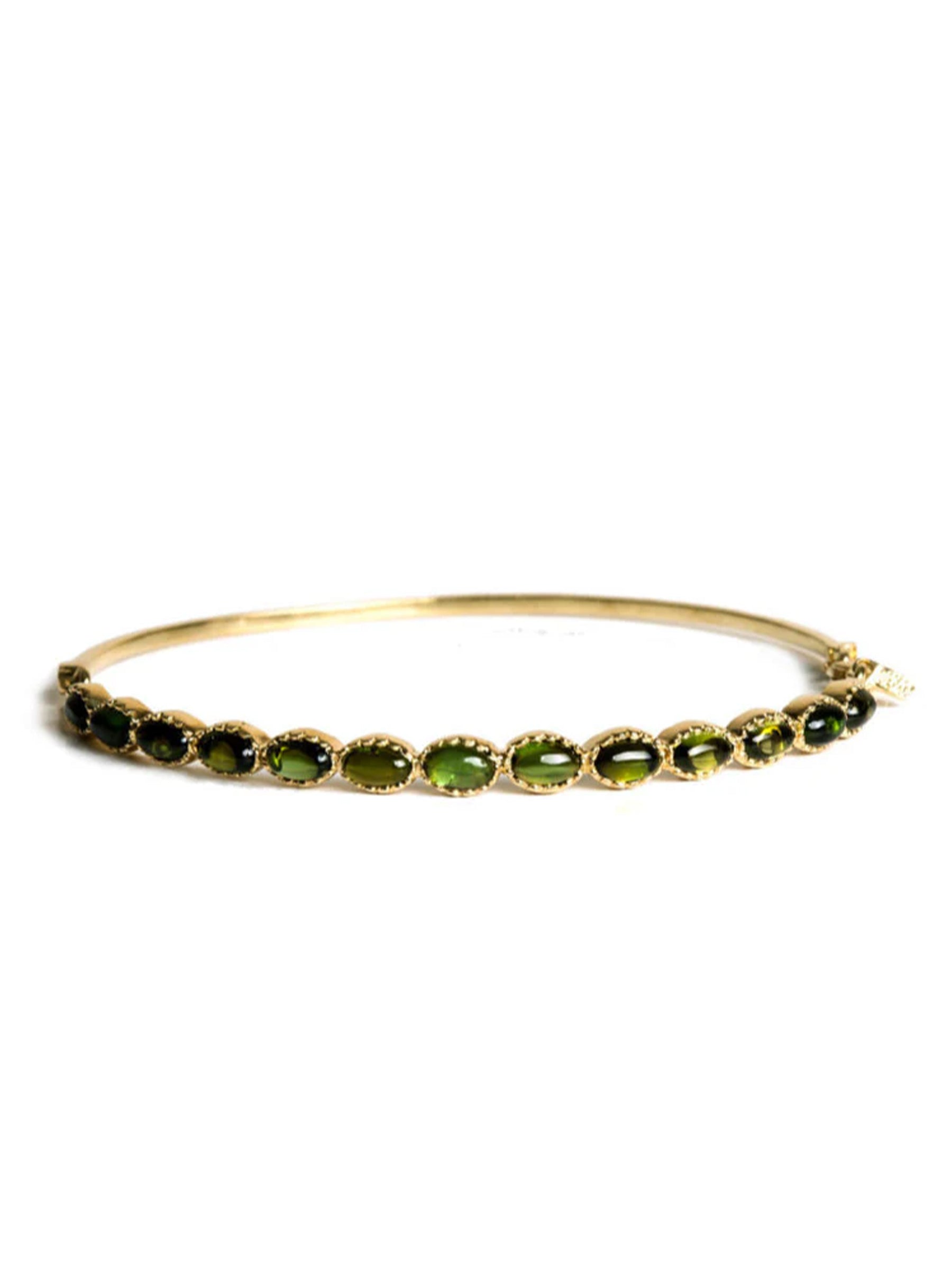 18k Yellow Gold Freestyle Oval Green Cabochon Bracelet | Hania Kuzbari