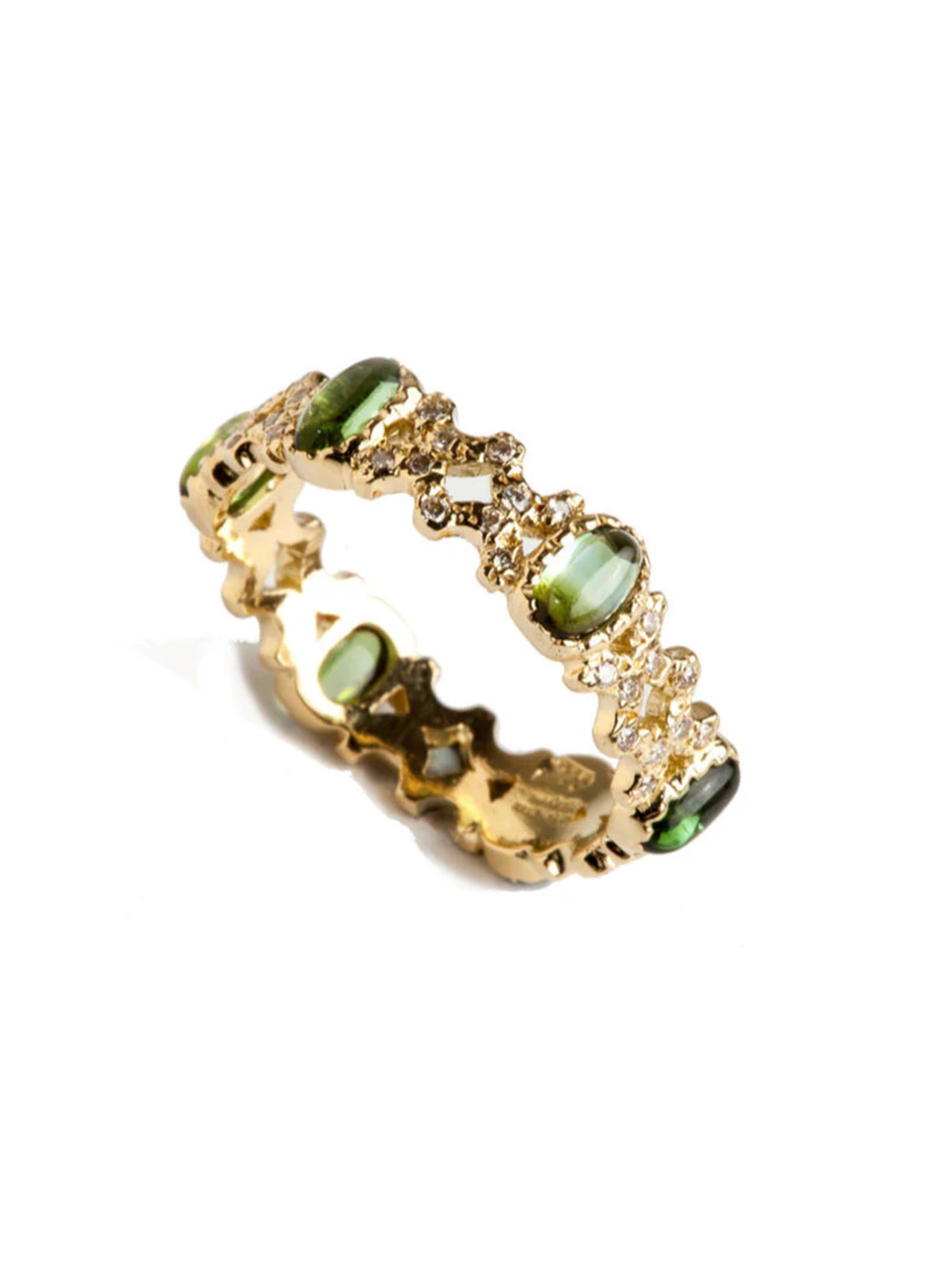 Freestyle Gold Green Tourmalines With White Diamonds Ring