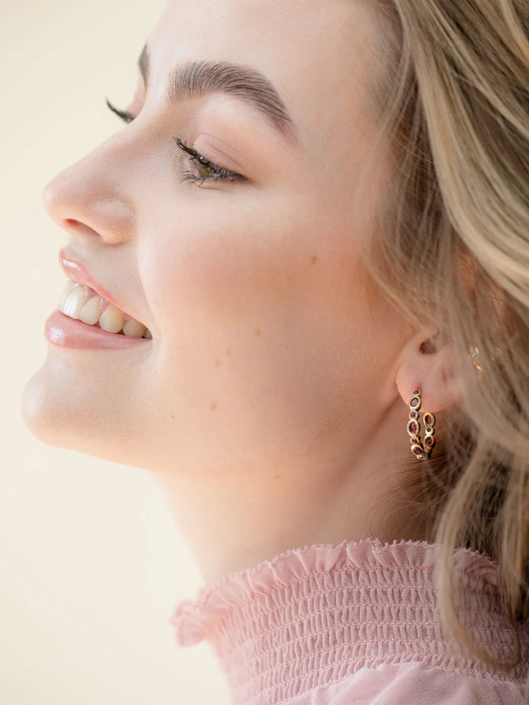 Freestyle Pink Tourmalines Oval Hoop Earrings