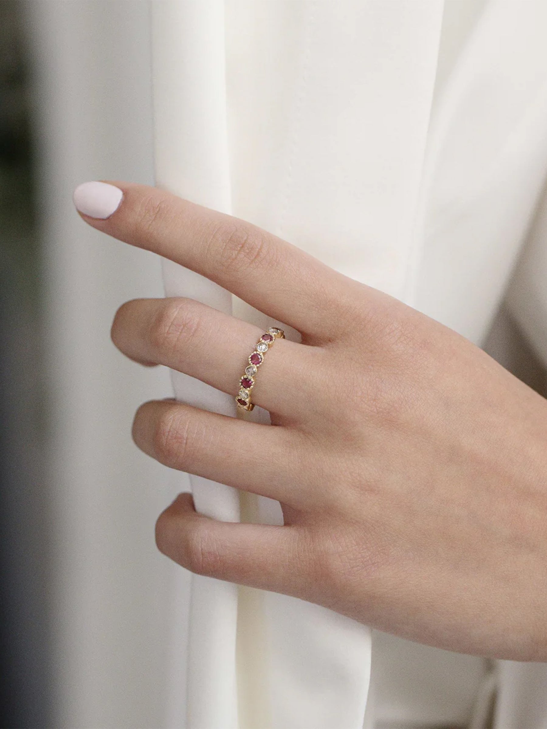 Freestyle Pink Tourmaline Round Ring With Rose-cut Diamond