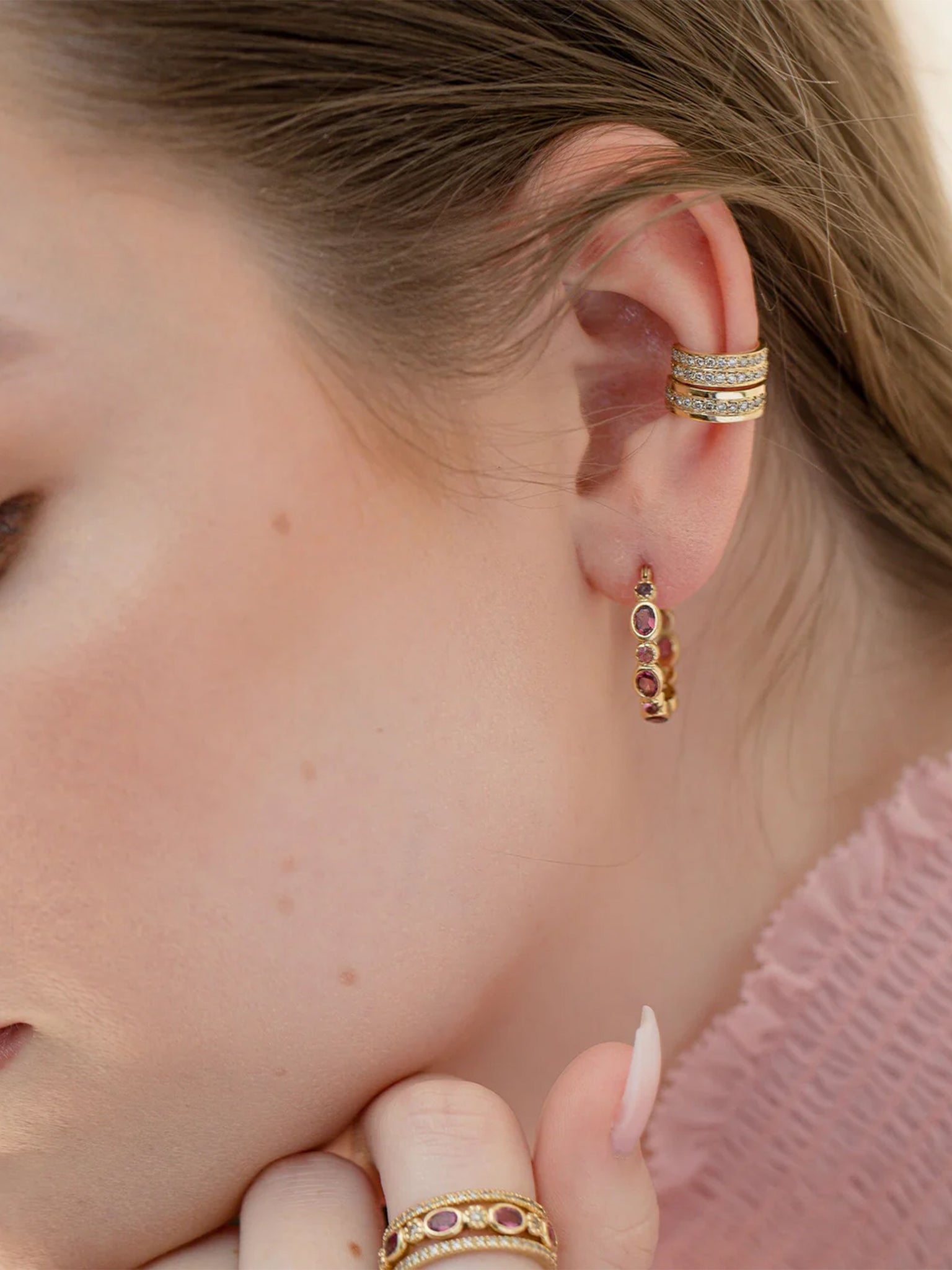 Freestyle Pink Tourmalines Oval Hoop Earrings