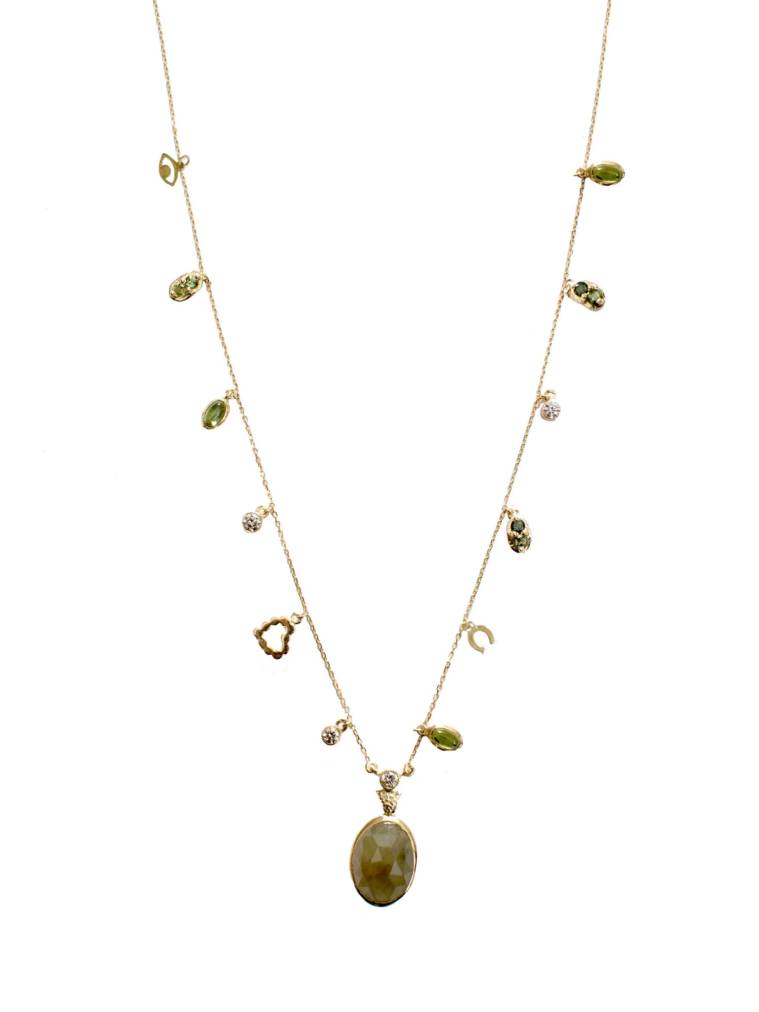 Green Sapphire and Tourmaline Drops Necklace