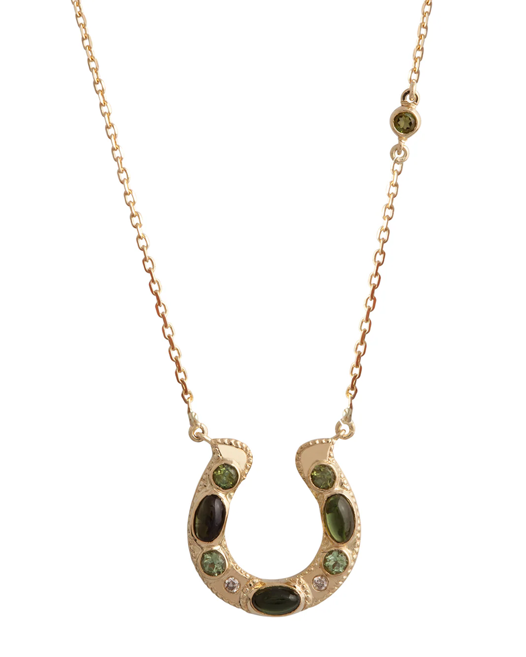 Green Tourmaline Cabochon Horseshoe Necklace With Diamonds