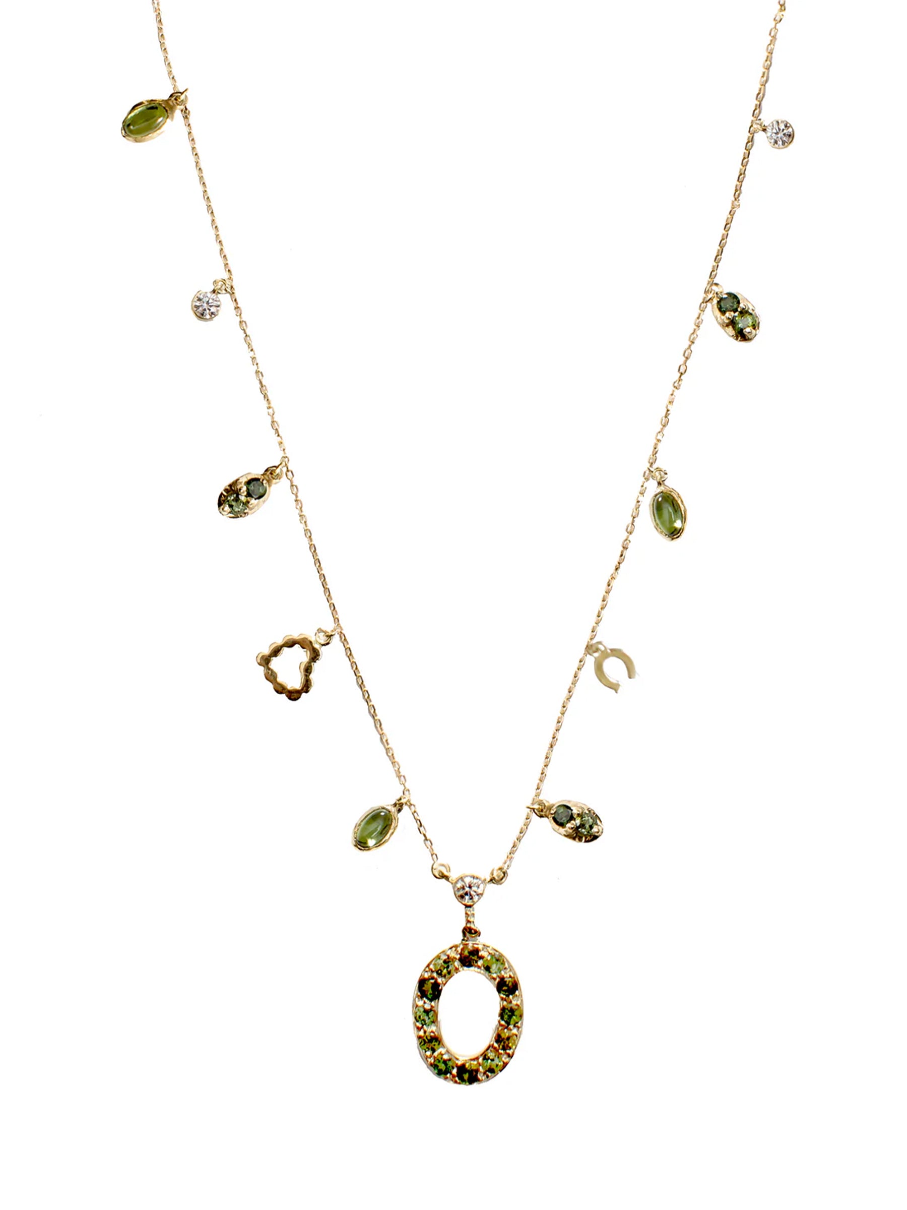 Green Tourmaline Necklace with Diamond and Tourmaline Drops