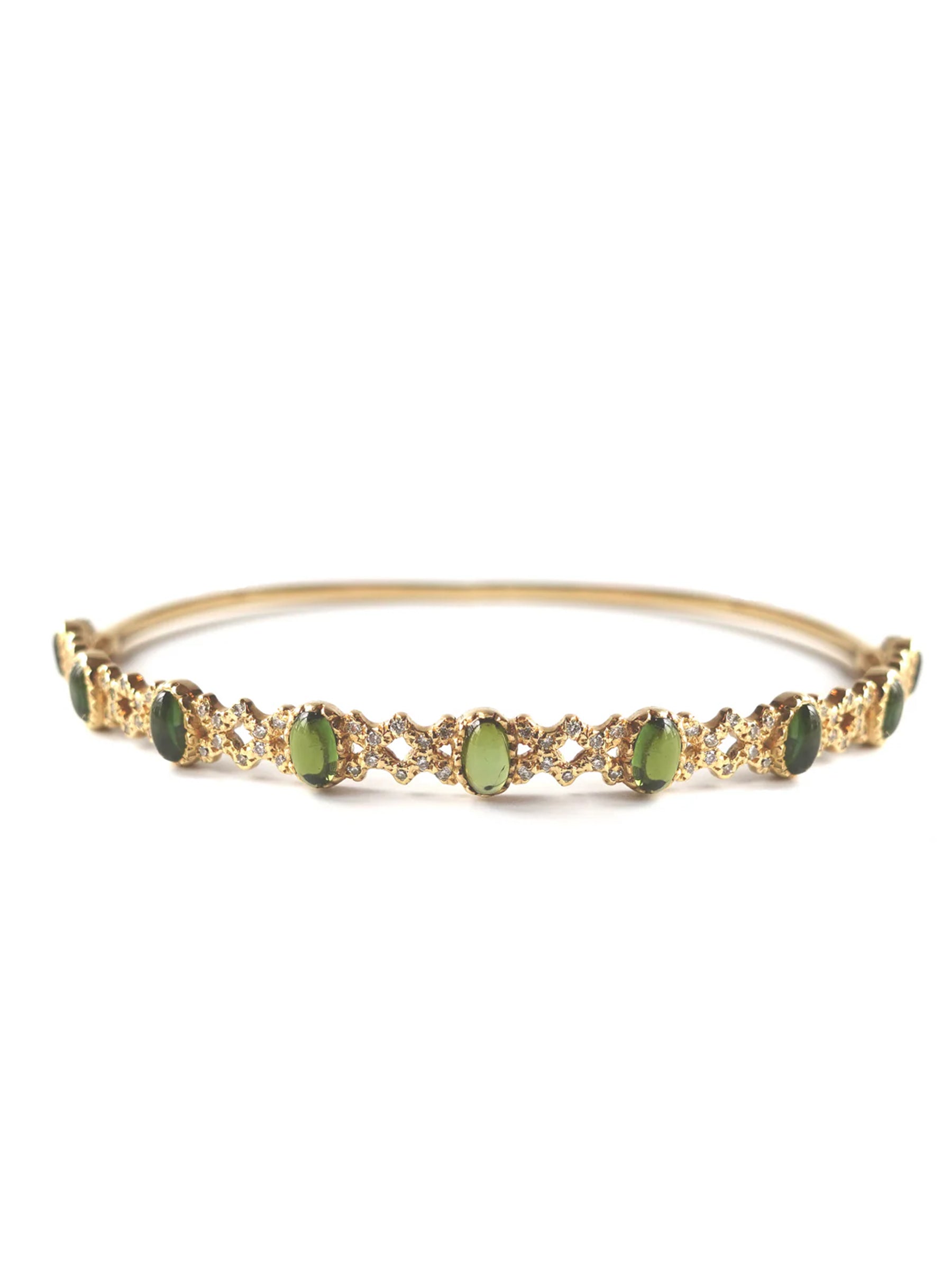 Freestyle Green Tourmaline Cabochon And Diamond Rhombus Bracelet