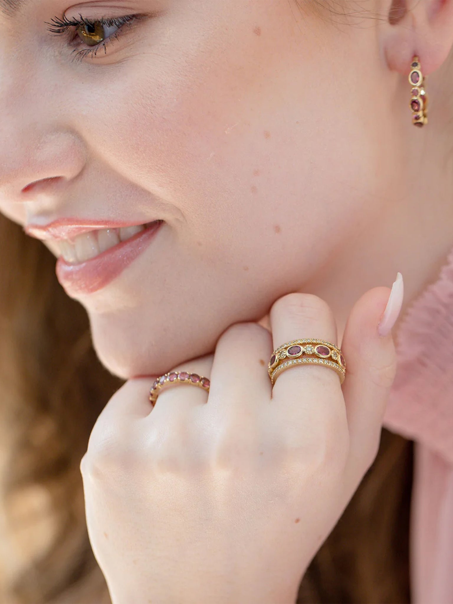 Freestyle Pink Tourmalines Oval Diamonds Ring