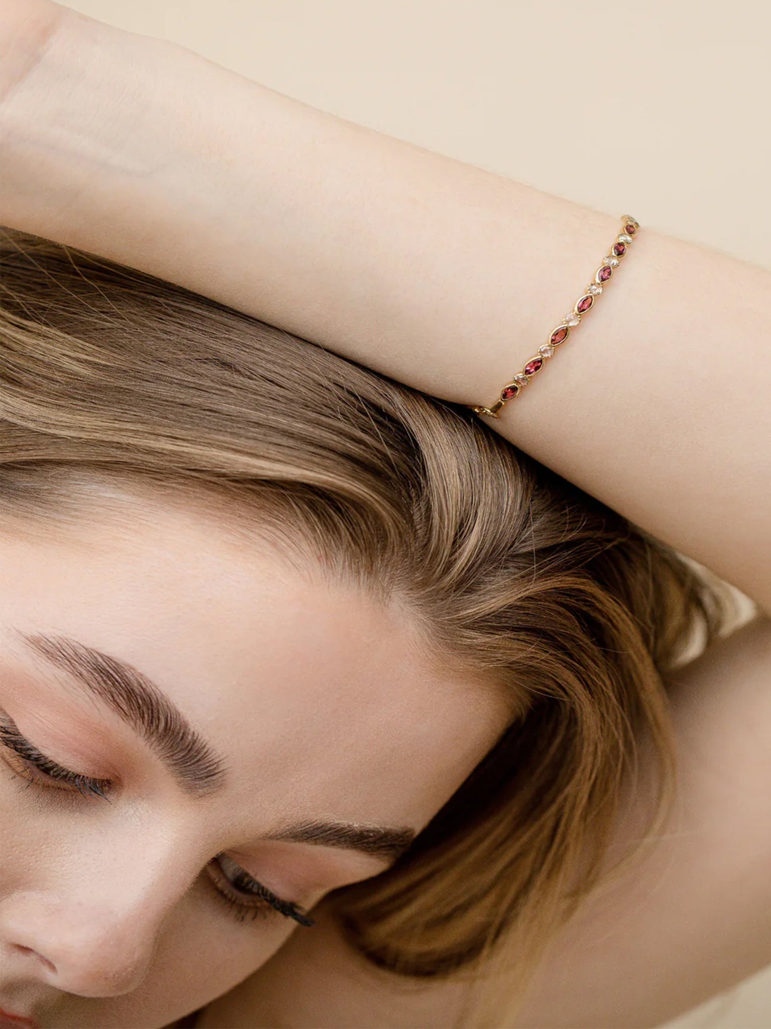Freestyle Gold Marquise Pink Tourmaline And Diamond Bracelet