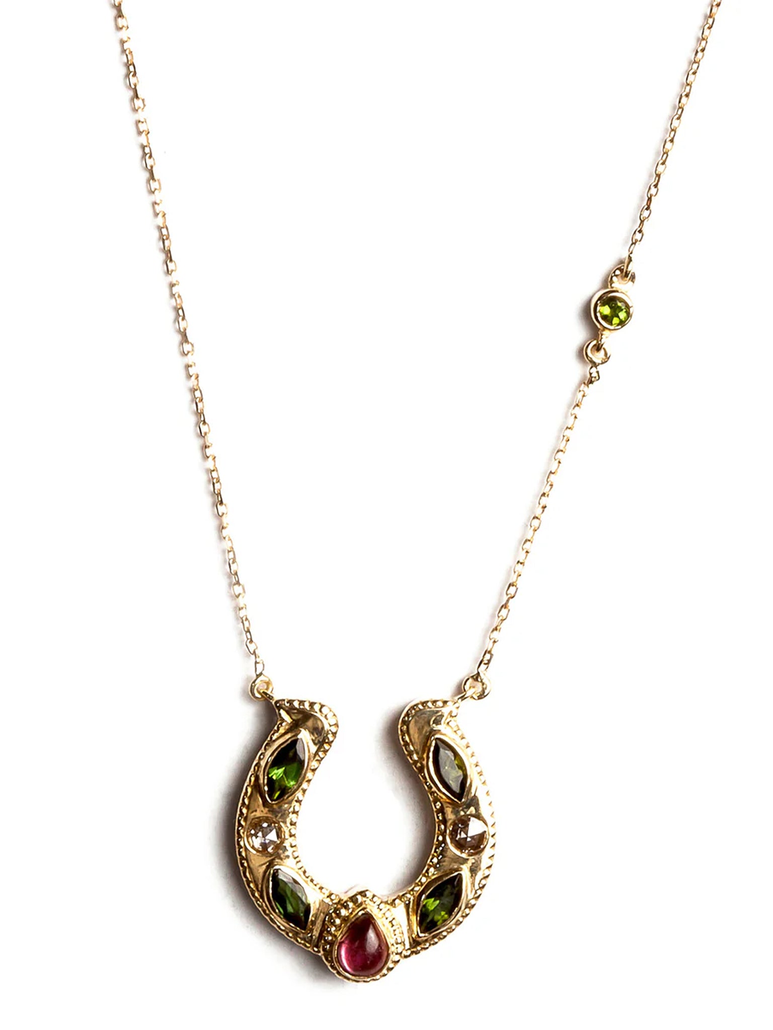 Horseshoe Necklace with Cabochon and Marquise Tourmalines and Diamonds