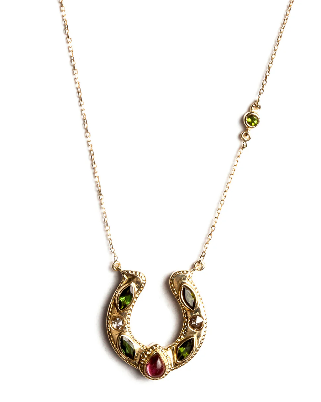 Horseshoe Necklace with Cabochon and Marquise Tourmalines and Diamonds