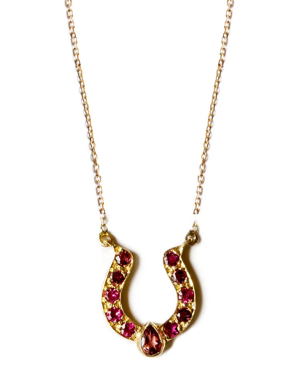 Horseshoe Necklace with Pink Tourmaline and Cabochon Accent