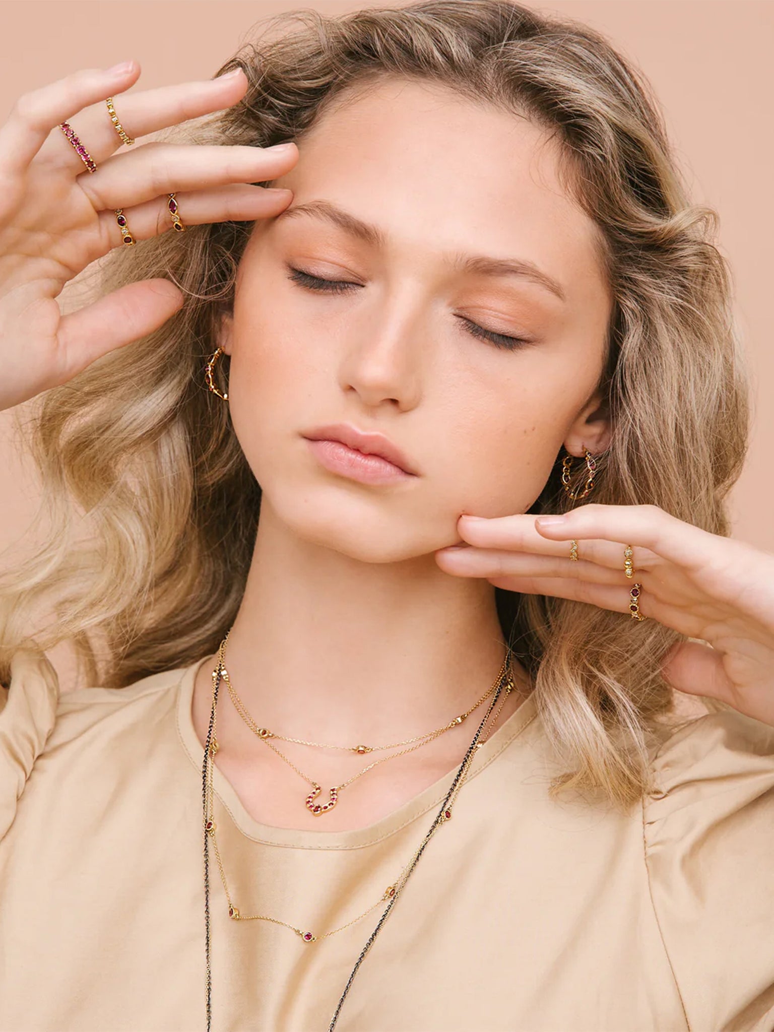 Horseshoe Necklace with Pink Tourmaline and Cabochon Accent