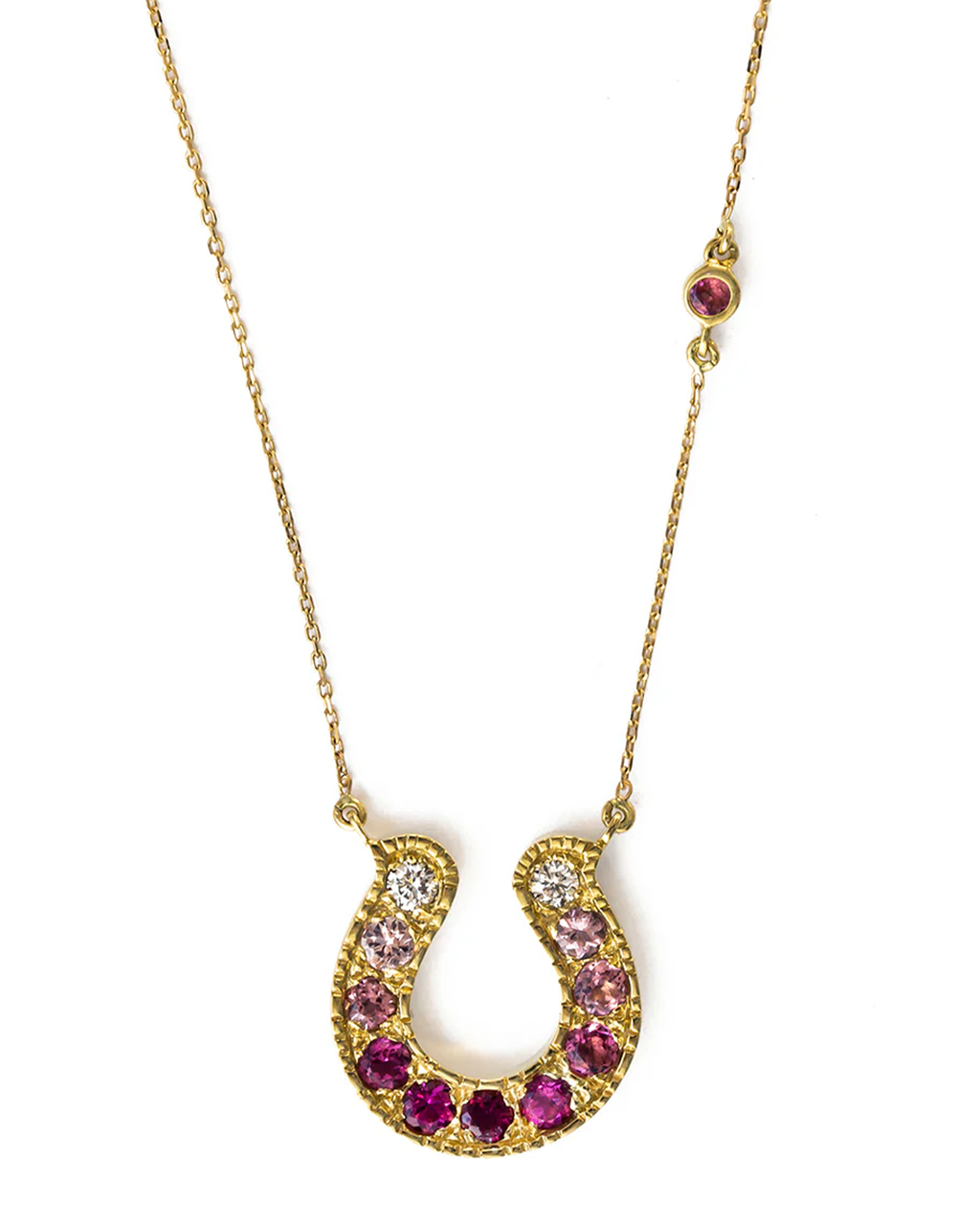 Horseshoe Necklace with Pink Tourmaline and Diamond Ombre