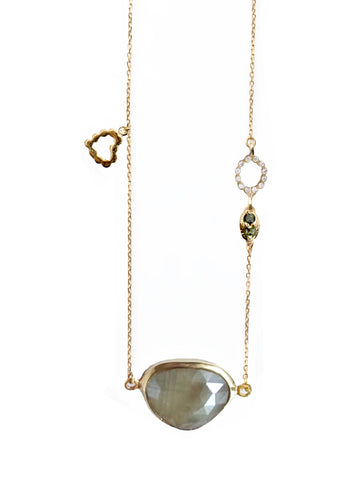 Sapphire Choker With Gold Heart Charm