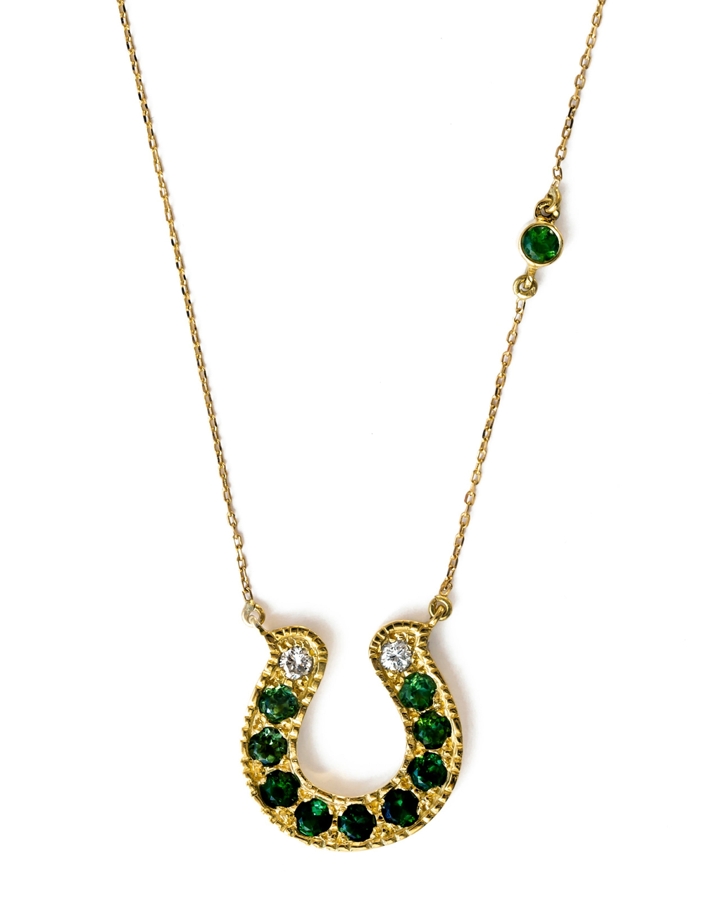 Horseshoe Necklace with Green Tourmaline and Diamond Ombre