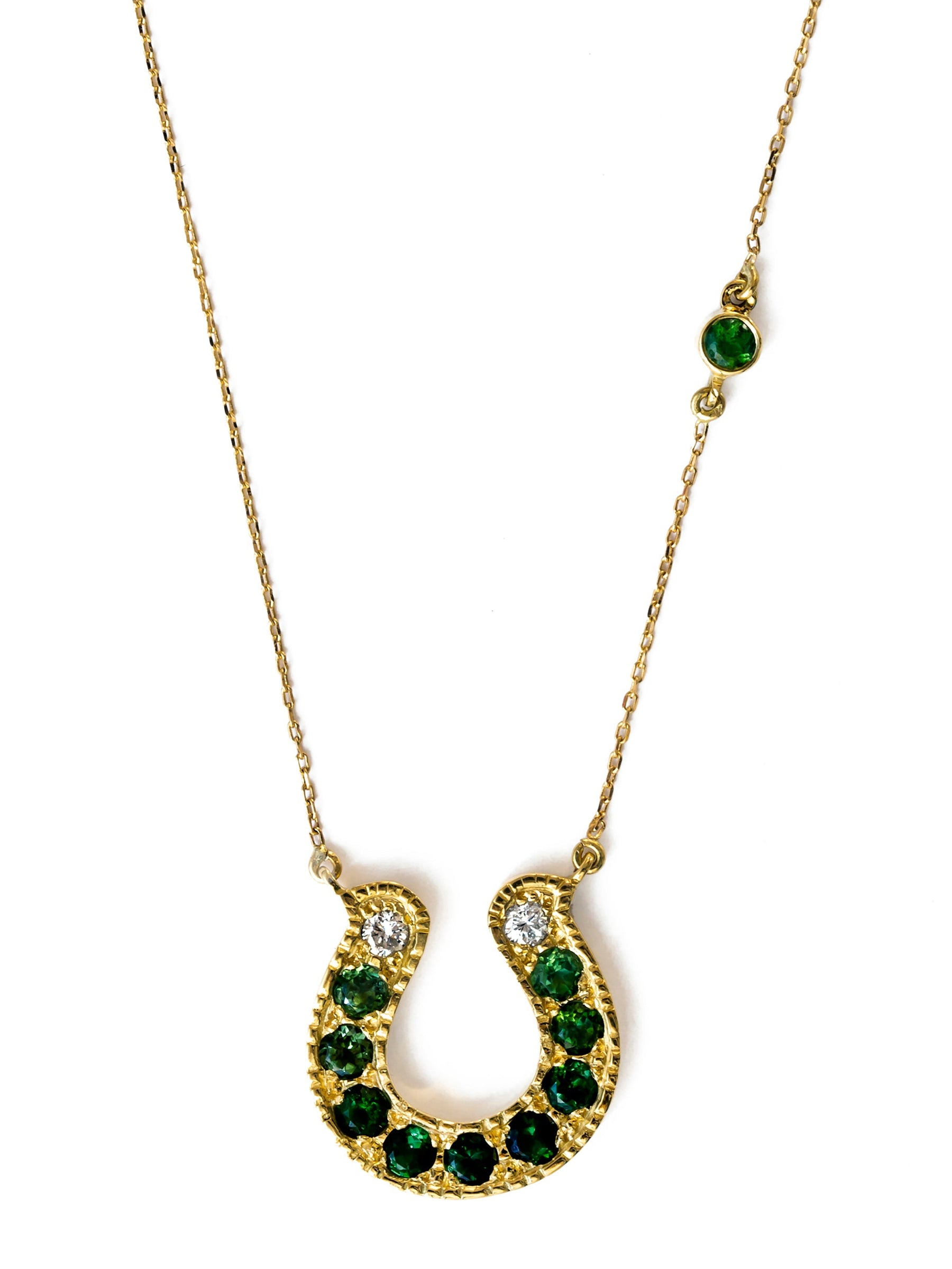 Horseshoe Green Tourmaline Ombré Necklace in 18k Gold with Graduated Gemstones on white background 