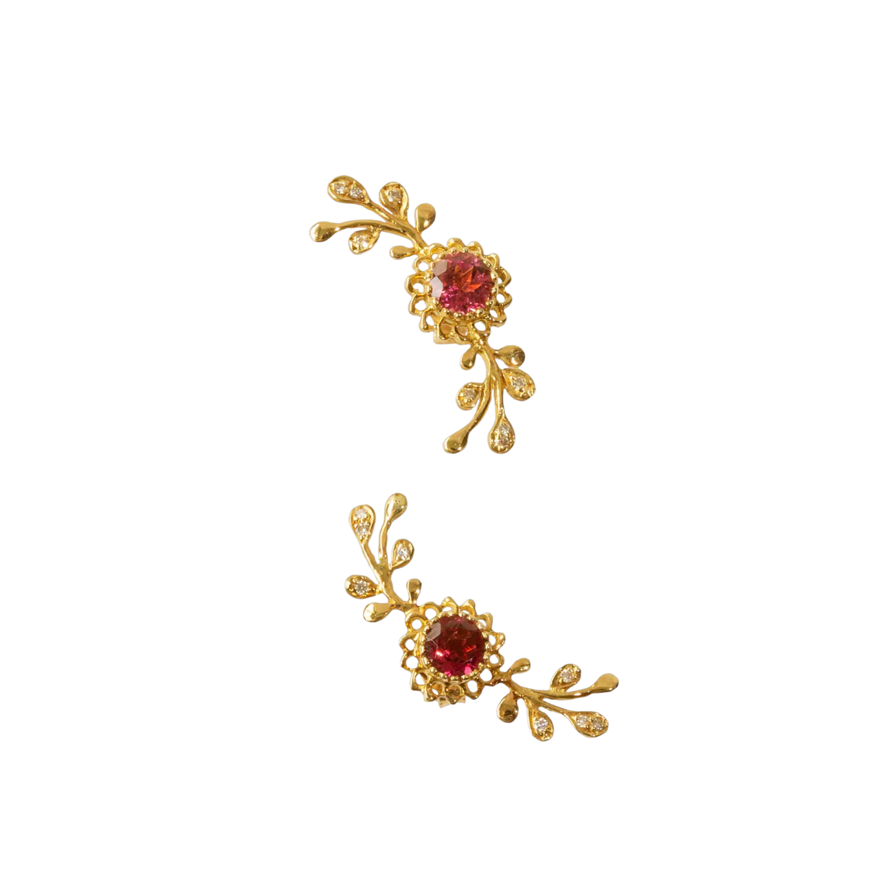 Aghabani Gold Pink Tourmaline Lily Veins Earrings
