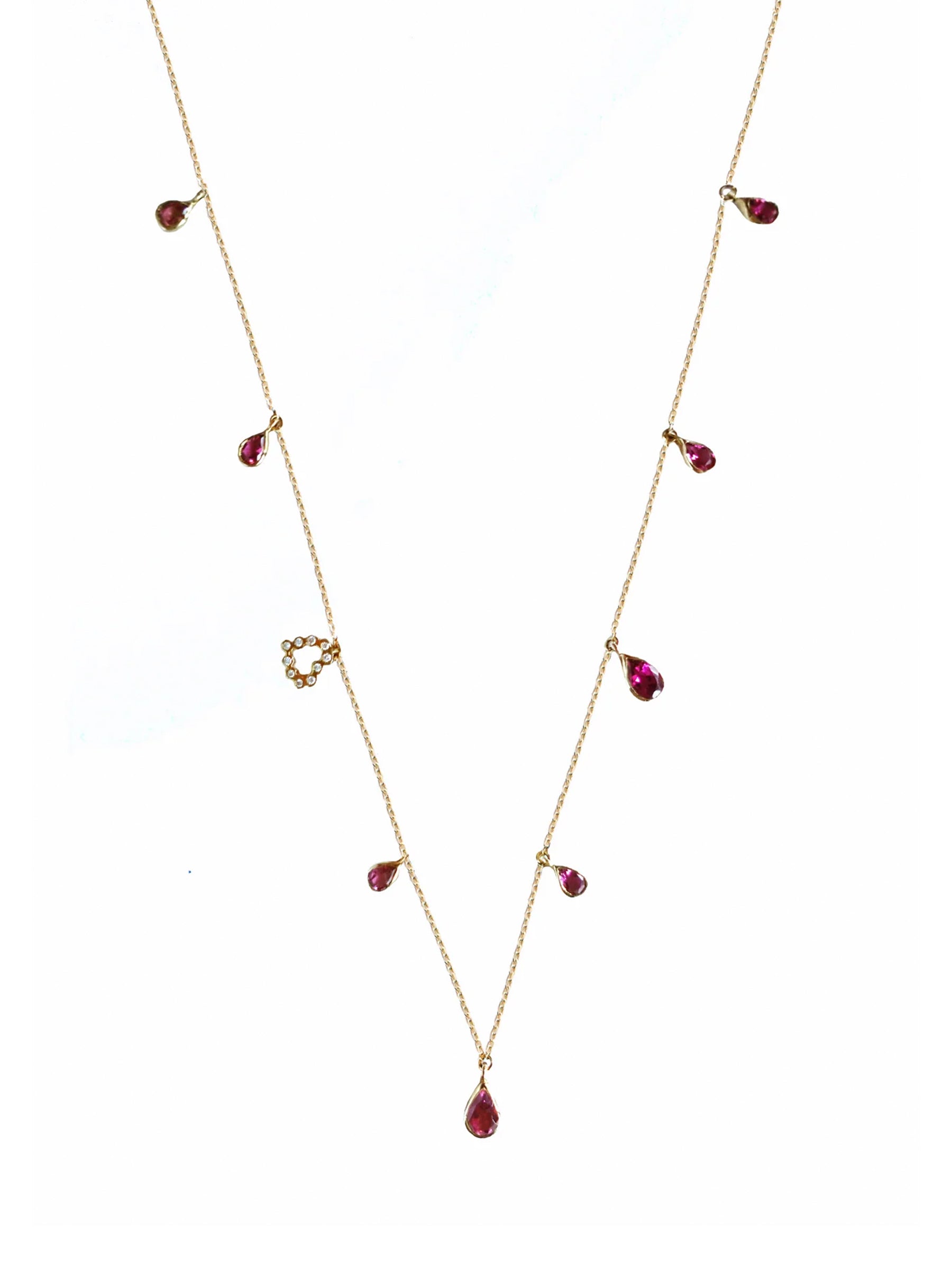 Pink Tourmaline Necklace With Diamond Heart Charm