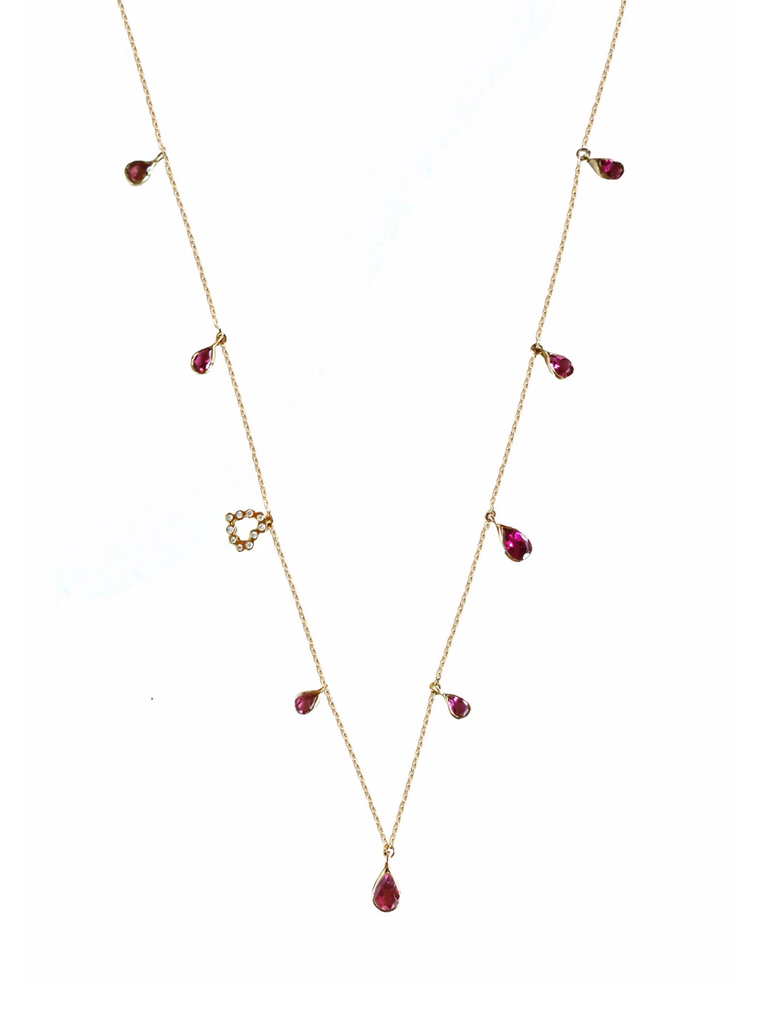 Pink Tourmaline Necklace With Diamond Heart Charm