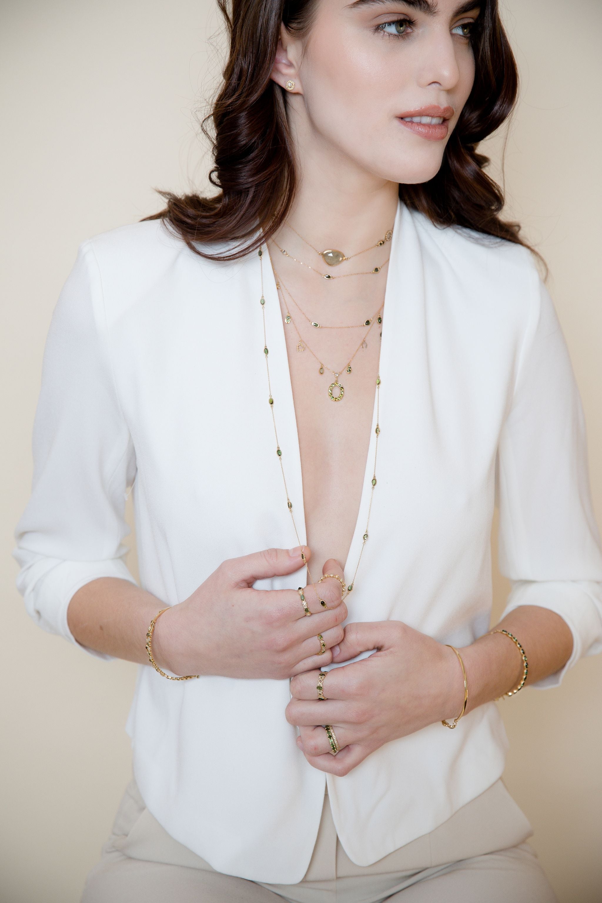 Freestyle Green Tourmaline Oval Cabochon Long Necklace