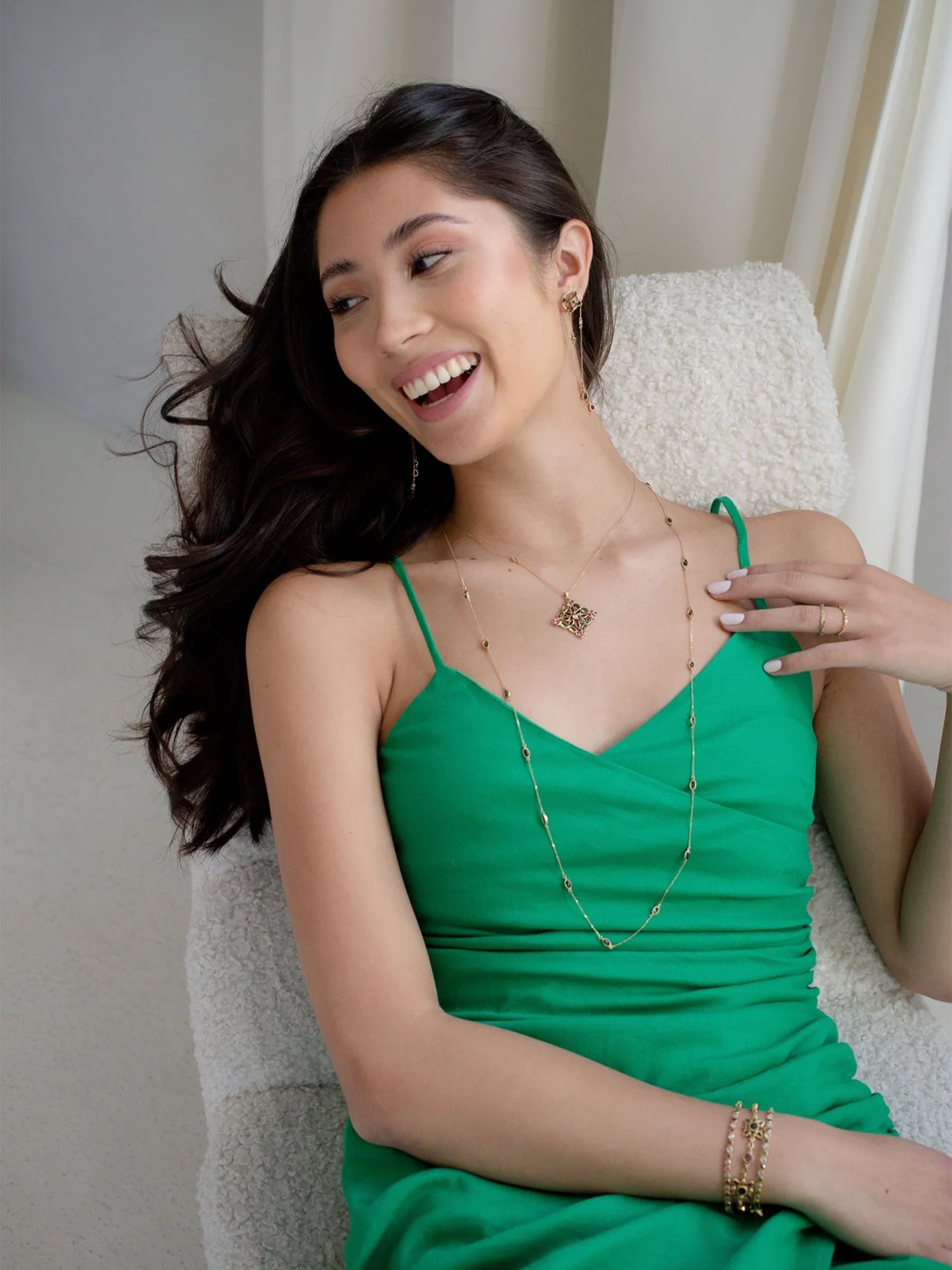 Arabesque Necklace with Multicolored Tourmalines, Diamond Center