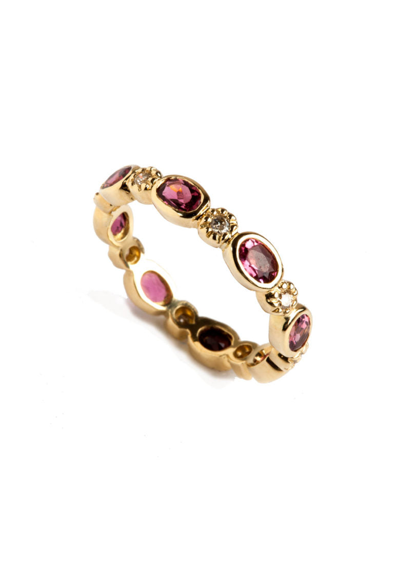 Freestyle Ring with Oval Pink Tourmalines and Diamonds