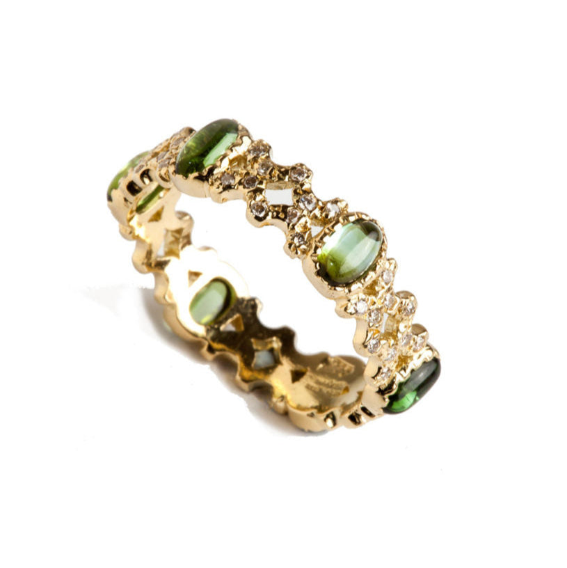 Freestyle Gold Green Tourmalines With White Diamonds Ring