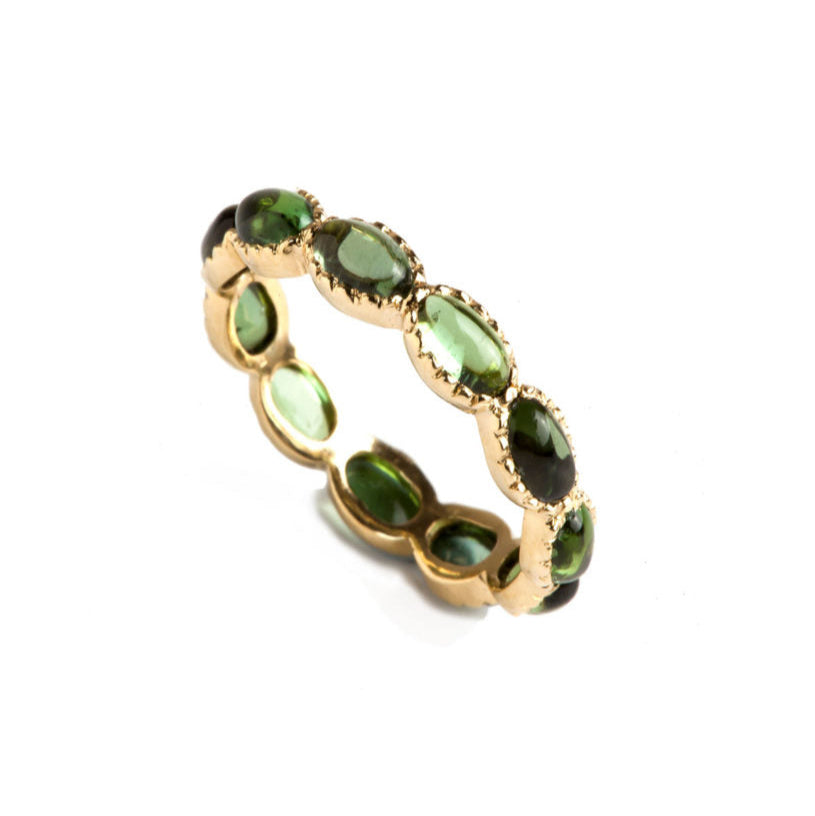Freestyle Gold Oval Cabochon Green Tourmalines Rings