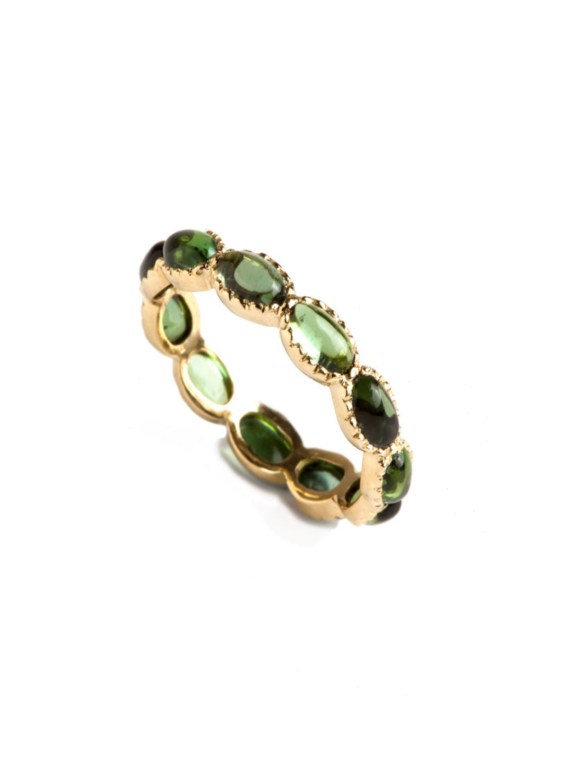 Freestyle Ring with Oval Cabochon Green Tourmalines