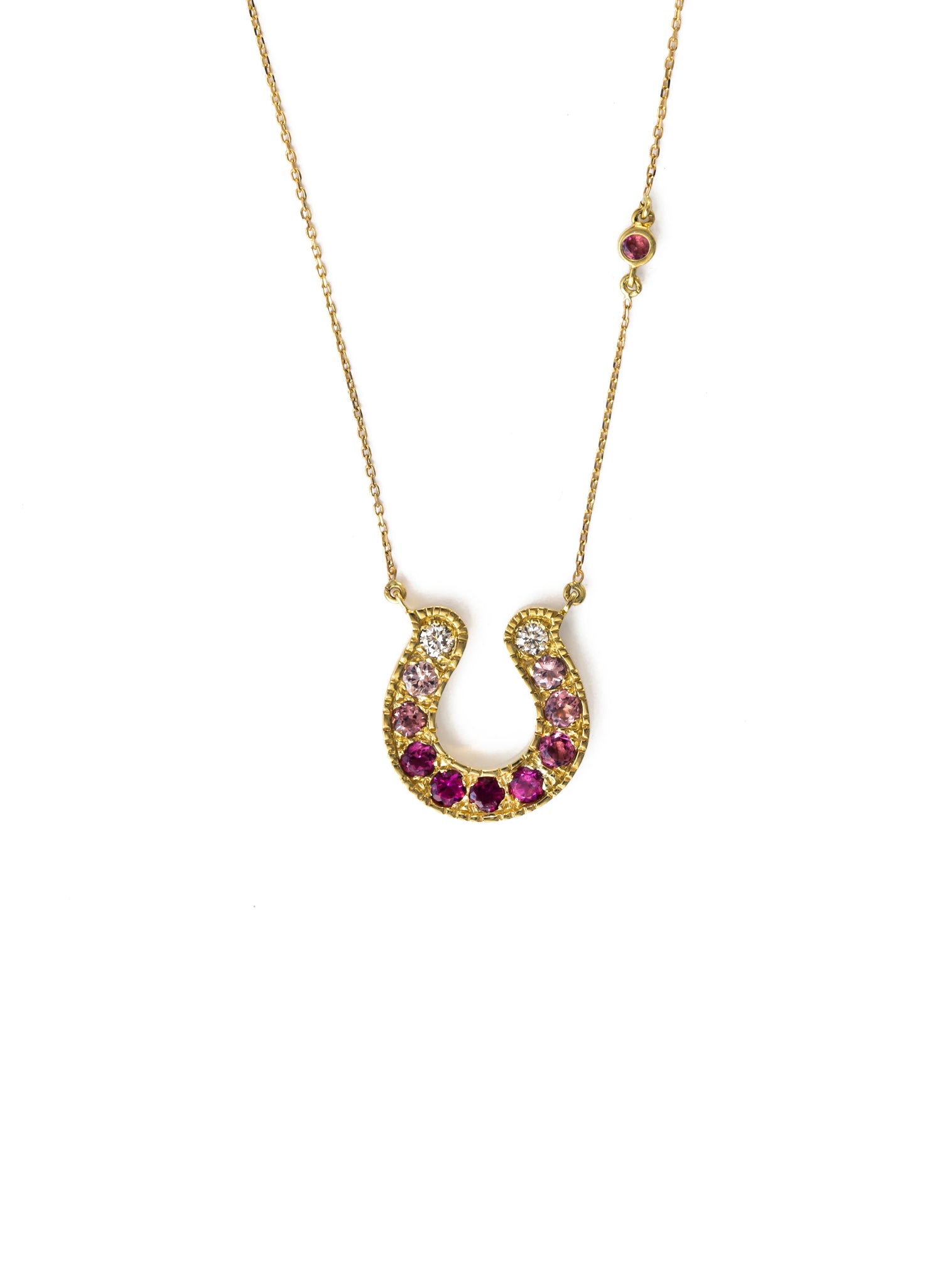 Horseshoe Necklace with Pink Tourmaline and Diamond Ombre