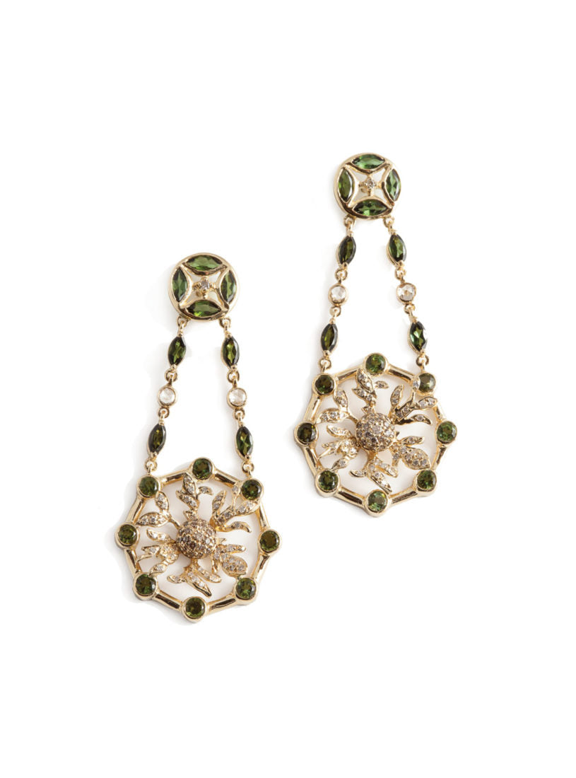 Levant Rondel Earrings with Diamonds and Green Tourmalines