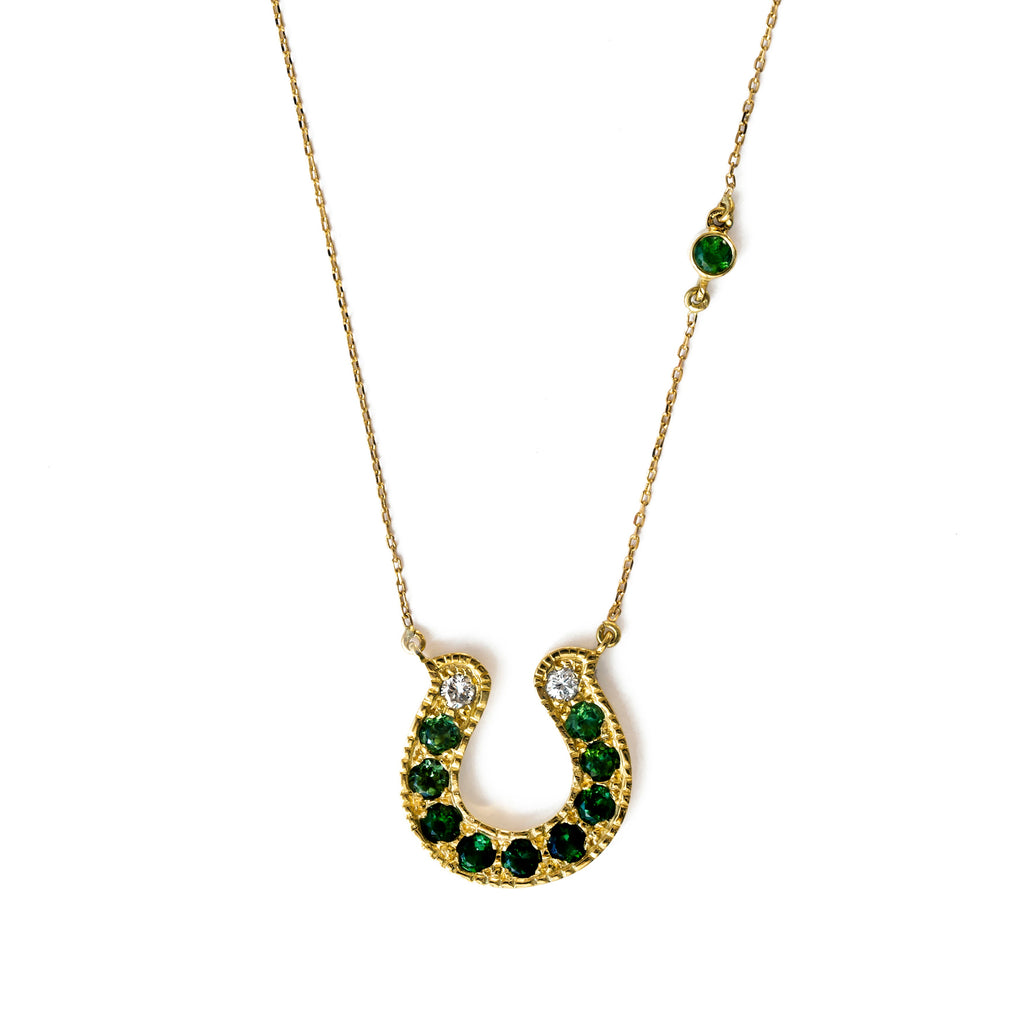 Horseshoe Necklace with Green Tourmaline and Diamond Ombre