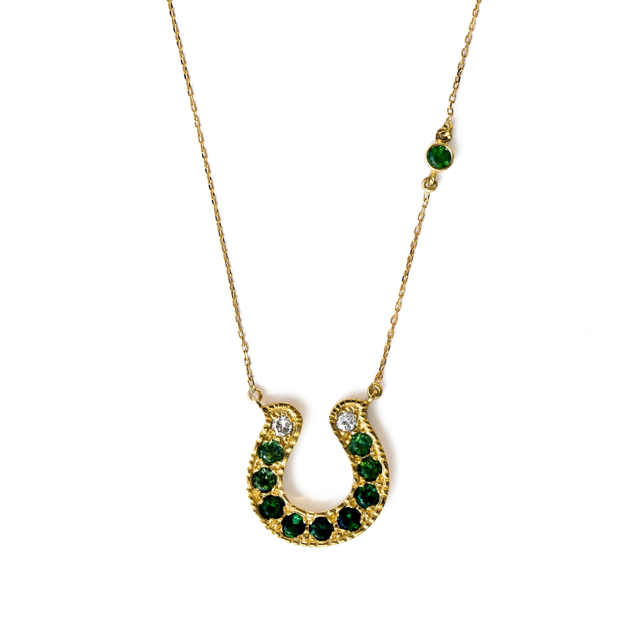 Horseshoe Necklace with Green Tourmaline and Diamond Ombre
