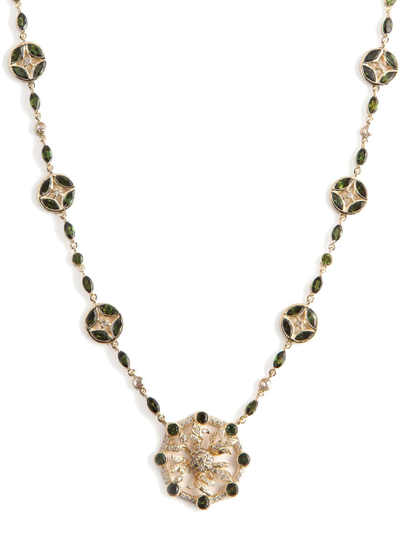 Levant Rondel Necklace with Diamonds and Green Tourmalines