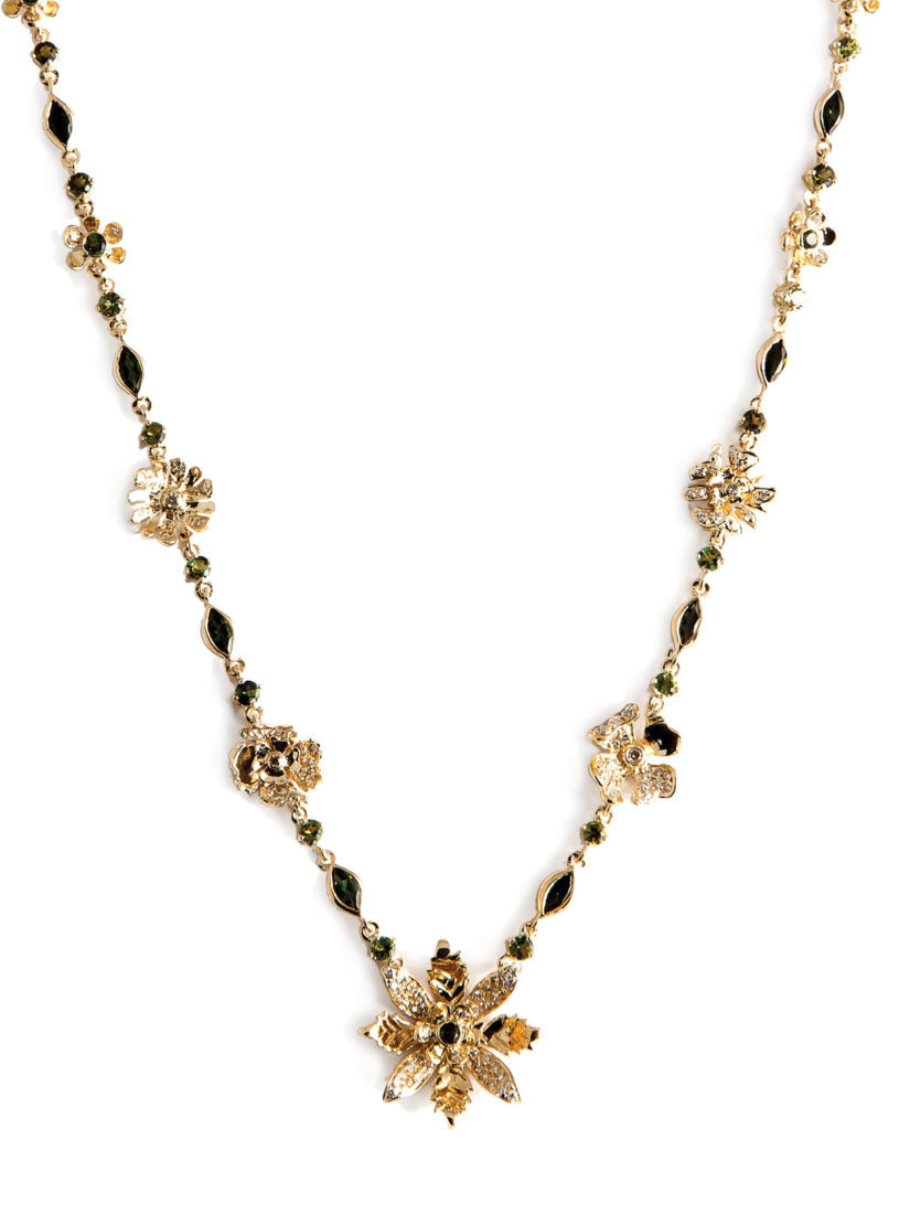 Levant Floral Necklace with Diamonds and Green Tourmalines