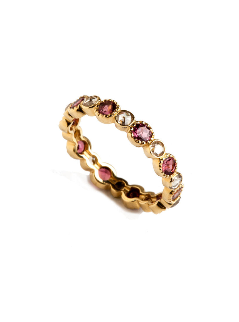 Freestyle Ring with Pink Tourmalines and Rose-cut Diamonds