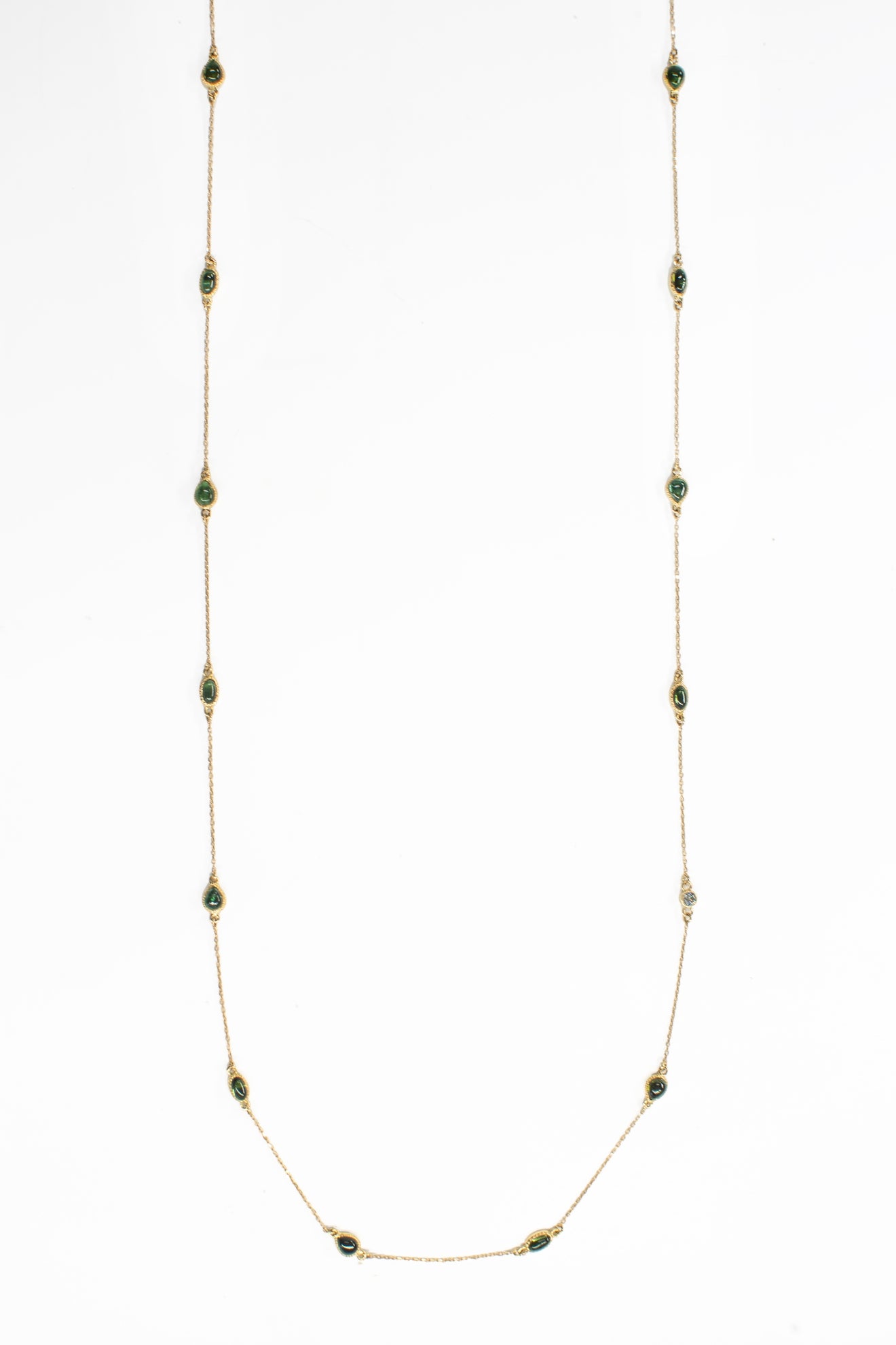 Freestyle Green Tourmaline Oval Cabochon Long Necklace