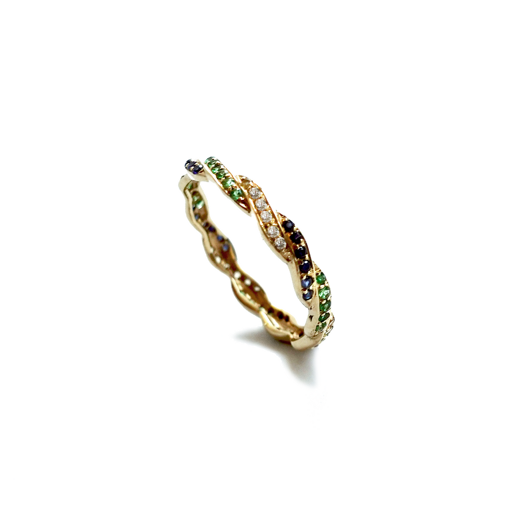 Levant Braided Ring With Diamonds And Colored Stones