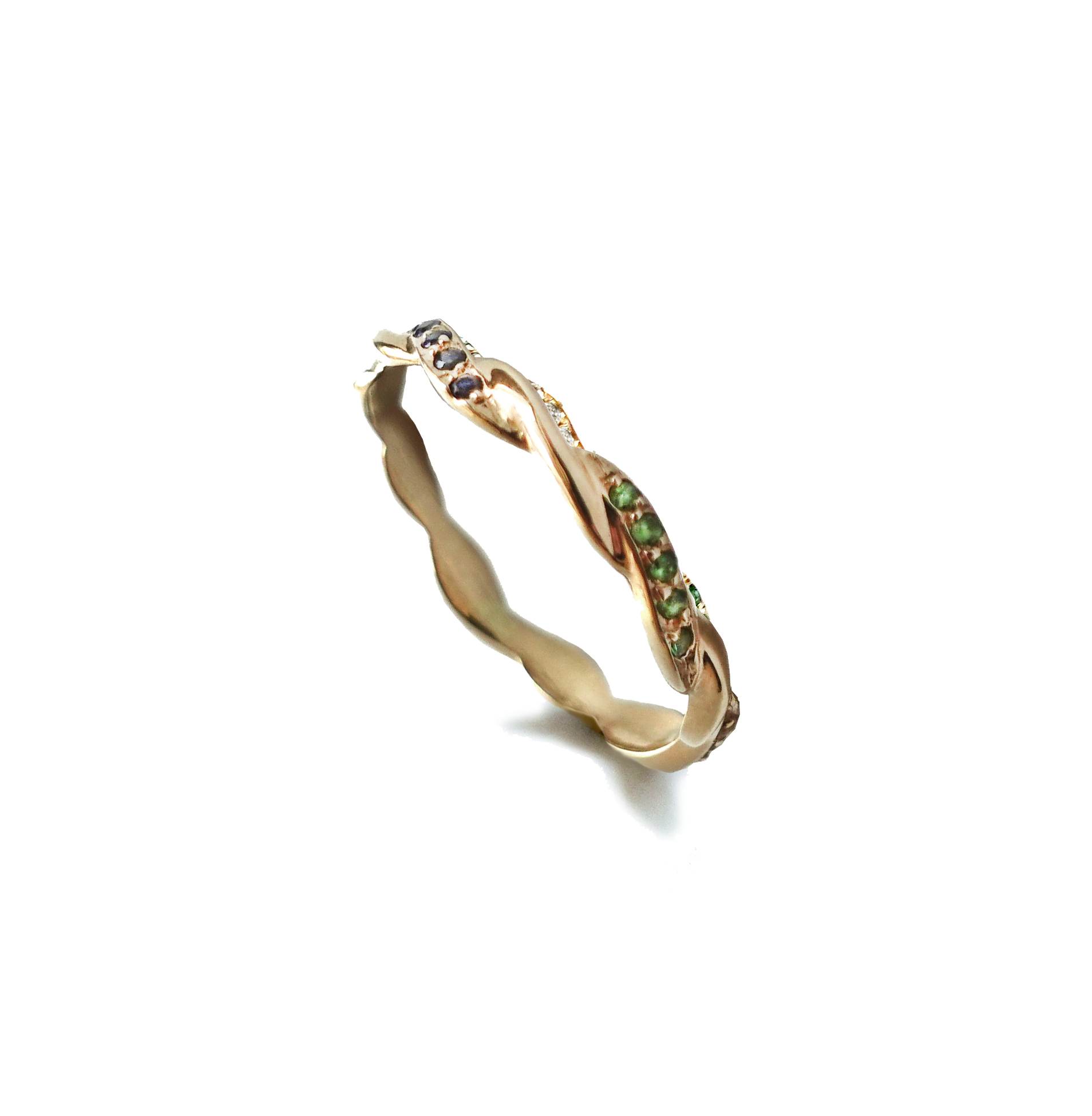 Levant Single Braided Ring With Diamonds And Colored Stones