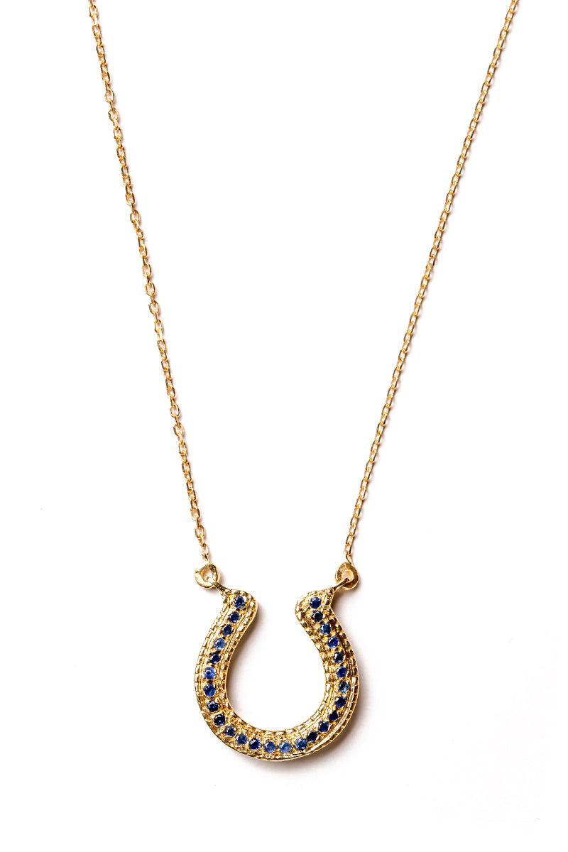 Horseshoe Necklace with Blue Sapphires