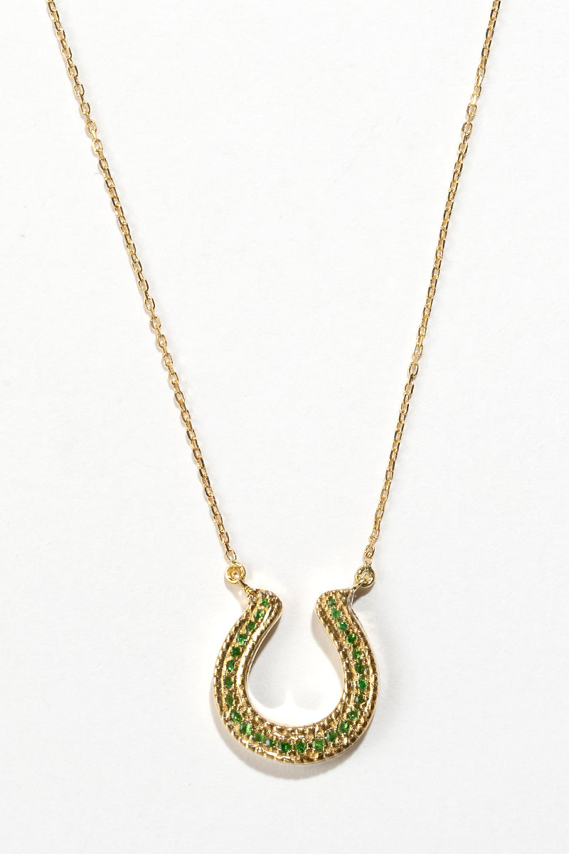 Horseshoe Necklace with Green Tsavorites