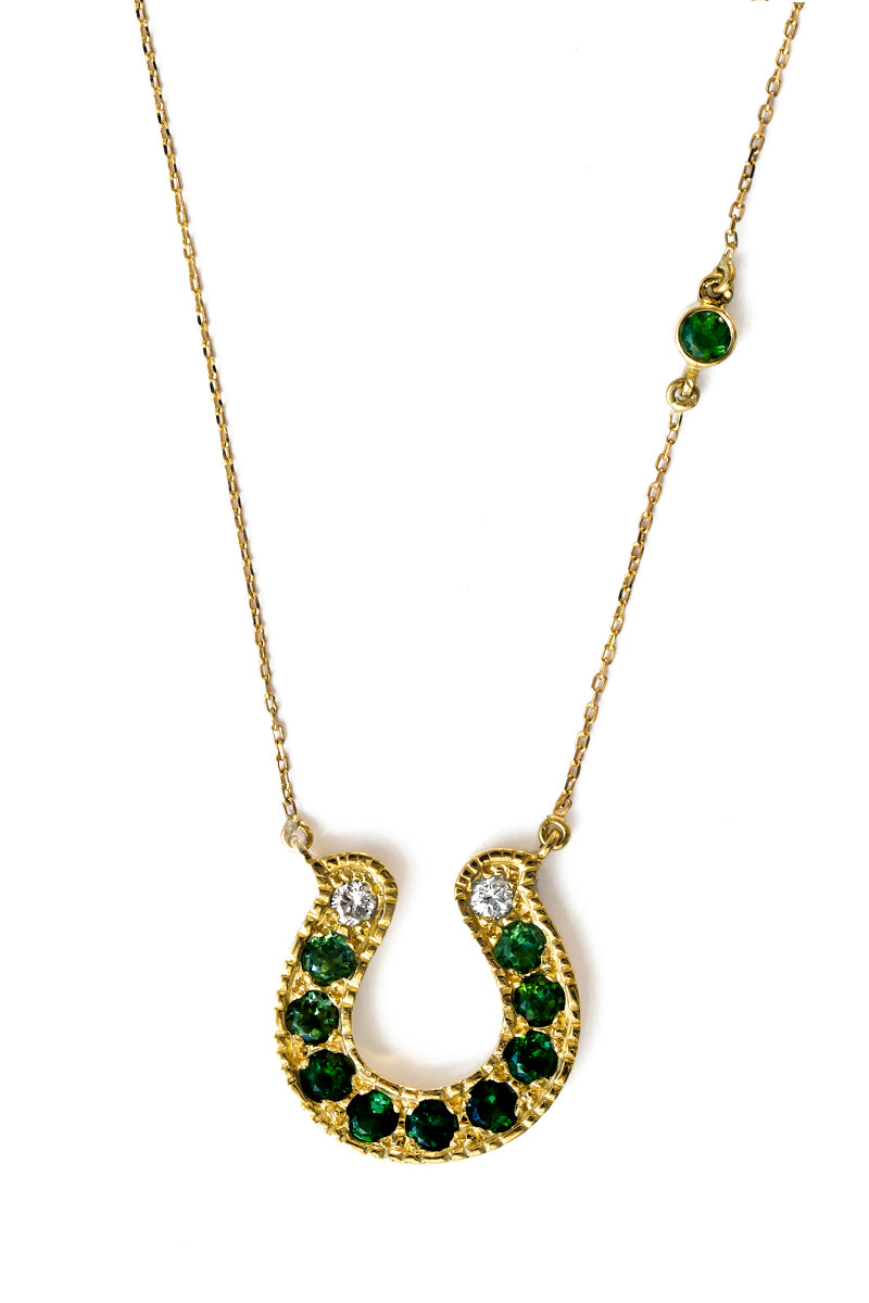 Horseshoe Necklace with Green Tourmaline and Diamond Ombre