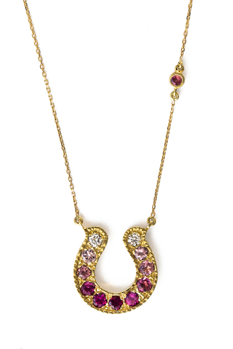Mini Horseshoe Diamond Lapis necklace, Yellow Gold, 16.5