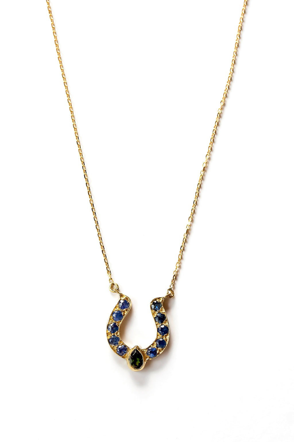Horseshoe Necklace with Blue Sapphire and Cabochon Accent