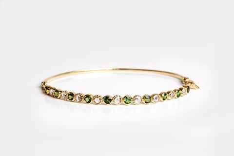 Freestyle Bracelet with Round Green Tourmaline and Rose-cut Diamonds