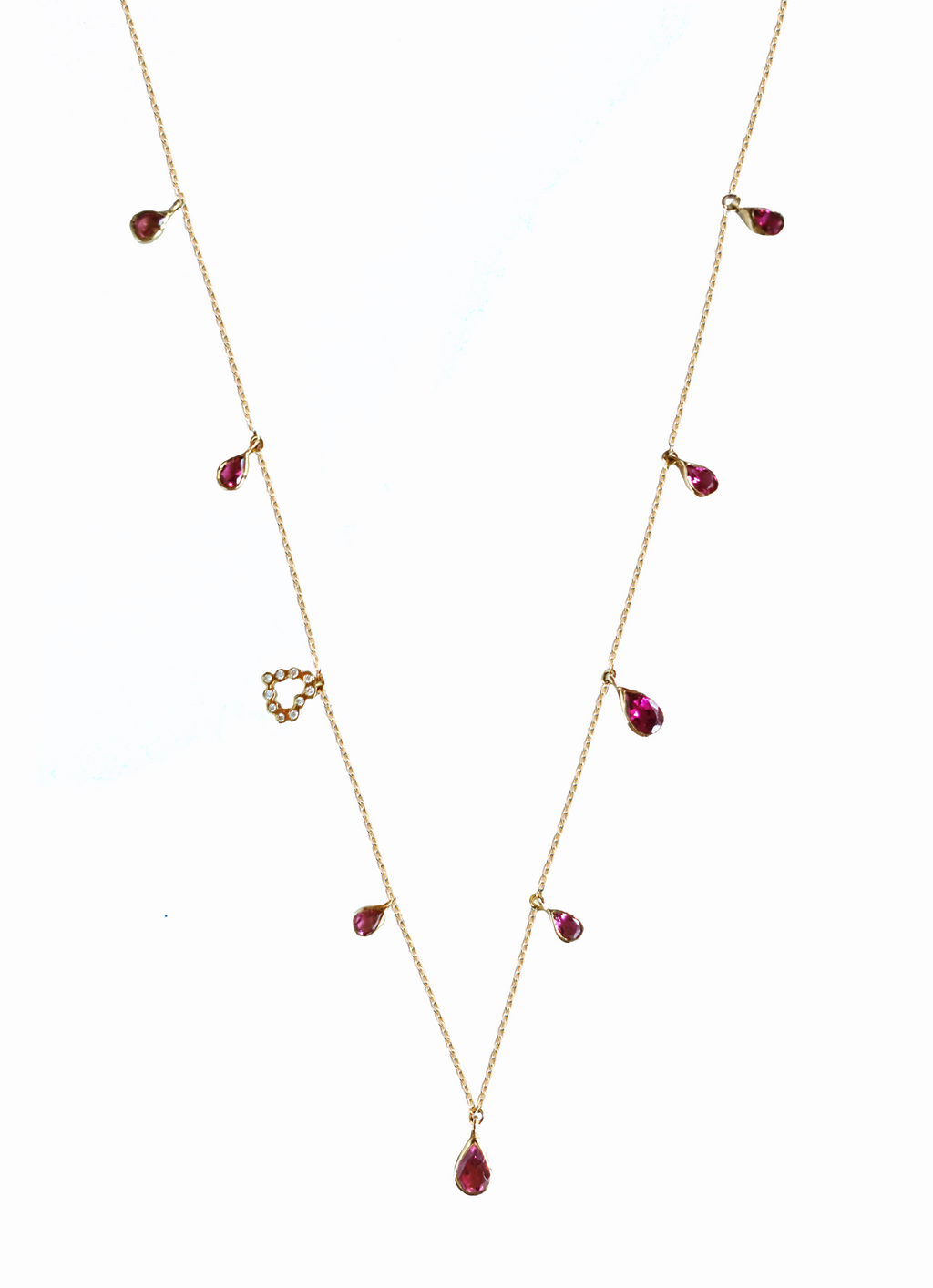 Short Pink Tourmaline Necklace With Diamond Heart Charm