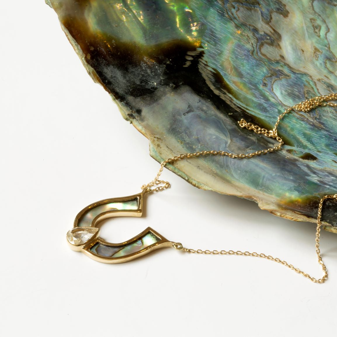 Green Mother of Pearl Horseshoe Necklace