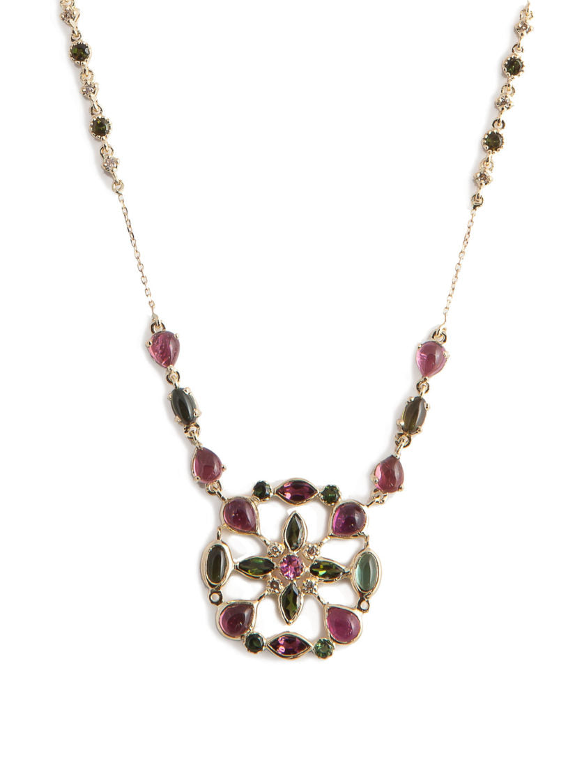 Arabesque Necklace with Multicolored Tourmaline and White Diamond Rondel